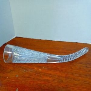 BOHEMIA LEAD CRYSTAL CUT STAR DESIGN CORNUCOPIA HORN OF PLENTY VASE approx 15"
